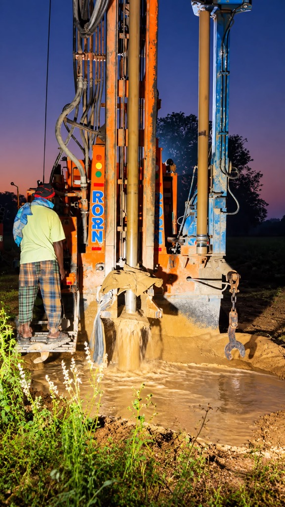 Water striking and discharge from borehole during drilling operation