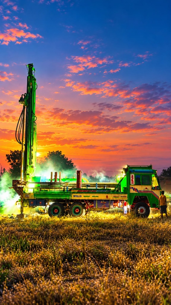 Drilling rig deployed across Telangana agricultural farmland